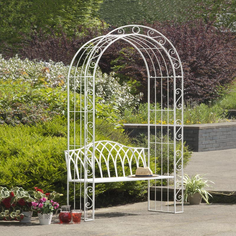Gloucester 122cm White Cast Iron Arch and Bench - Trans-Continental ...