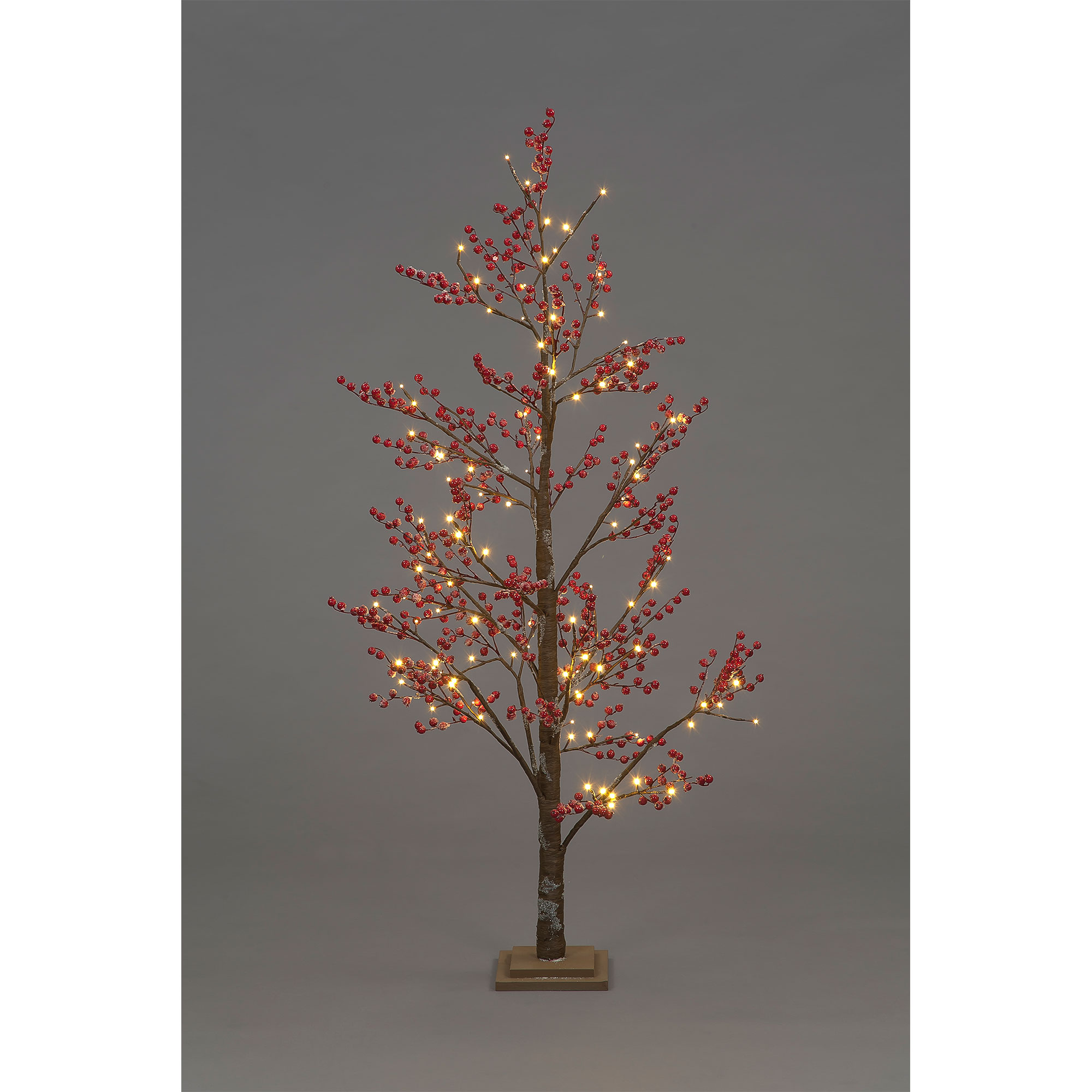 150cm Champagne Tree with Red and Gold Baubles and Warm White LED Lights