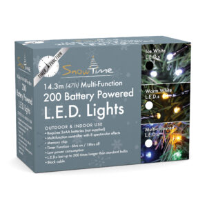 200 White LED Chasing Lights B/O Outdoor/Timer