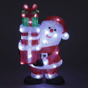 39cm Acrylic Santa w/3 Gifts /40 White LEDs