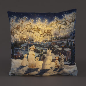 B/O 40x40cm LED Cushion Dogs Watching Santa RM