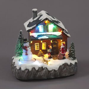 B/O 19cm House w/Turning Snowman /Music