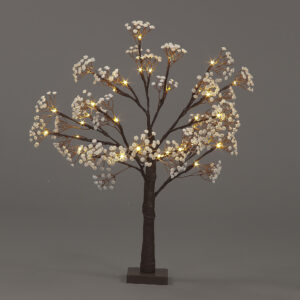 B/O 60cm White Flower Tipped Brown Tree w/40 WW LEDs
