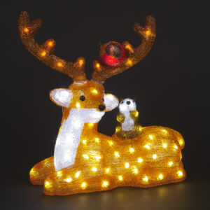 40cm Acrylic Sitting Deer w/Animals w/80 WW LEDS