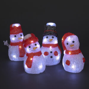 Set of 4 Snowmen w/Red Scarves 40 White LEDS