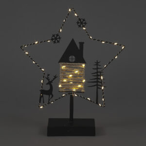 B/O 31cm Metal Star w/Deer, House & Tree /47 WW LEDs