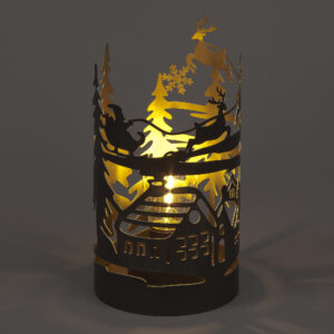 B/O 22cm Metal Lantern w/Village Scene