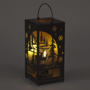 B/O 24cm Square Metal Lantern w/Winter Scene