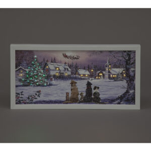 B/O LED 40x20cm Wall Art Dogs Watching Santa /RM