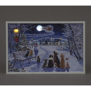 B/O LED 40x60cm LED Wall Art Christmas Cats and Dogs in Park /RM